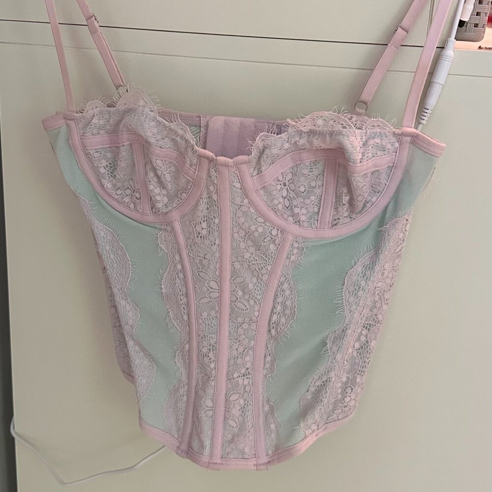 Urban Outfitters Blue and Pink Corset Top Size Small